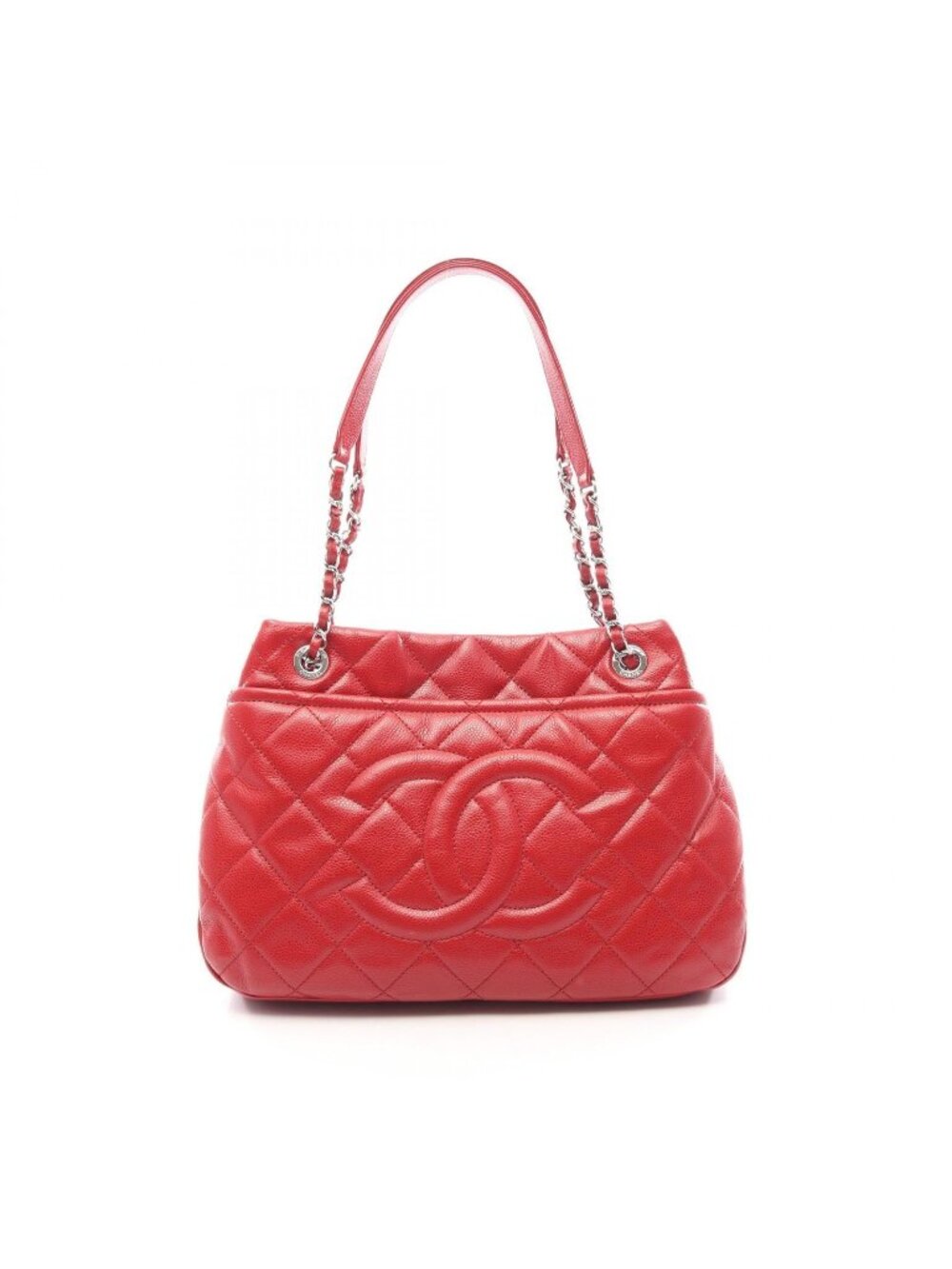 Chanel Tote Bag Quilted Red Caviar Leather CC Logo Chain